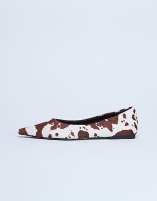 Topshop - Ace - Chaussures plates à bout pointu en cuir véritable effet poulain-Noir