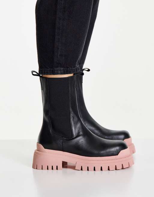 Topshop Ace leather Chunky Chelsea Boot in Black and Peach | ASOS