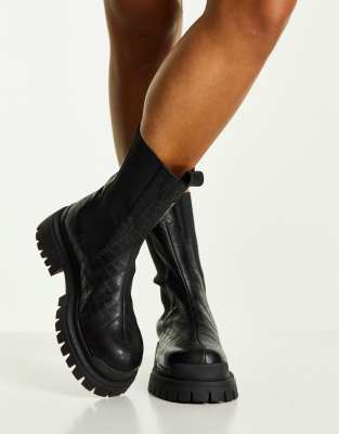 Topshop Ace leather Chunky Chelsea Boot in Black  - ASOS Price Checker