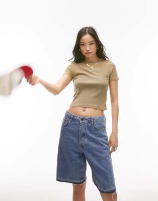 Topshop Topshop acid wash everyday tee in khaki-Green