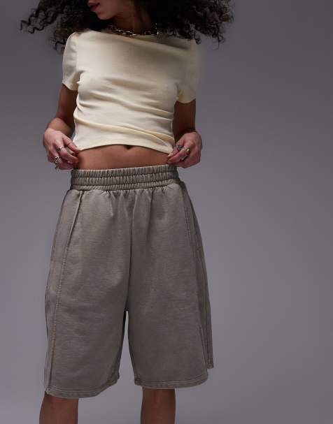 Topshop acid wash longline short washed khaki - view 1
