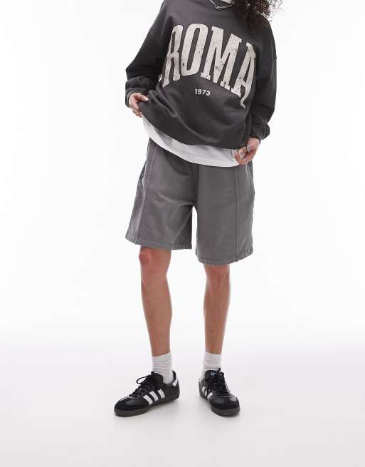 Topshop acid wash longline shorts in washed gray