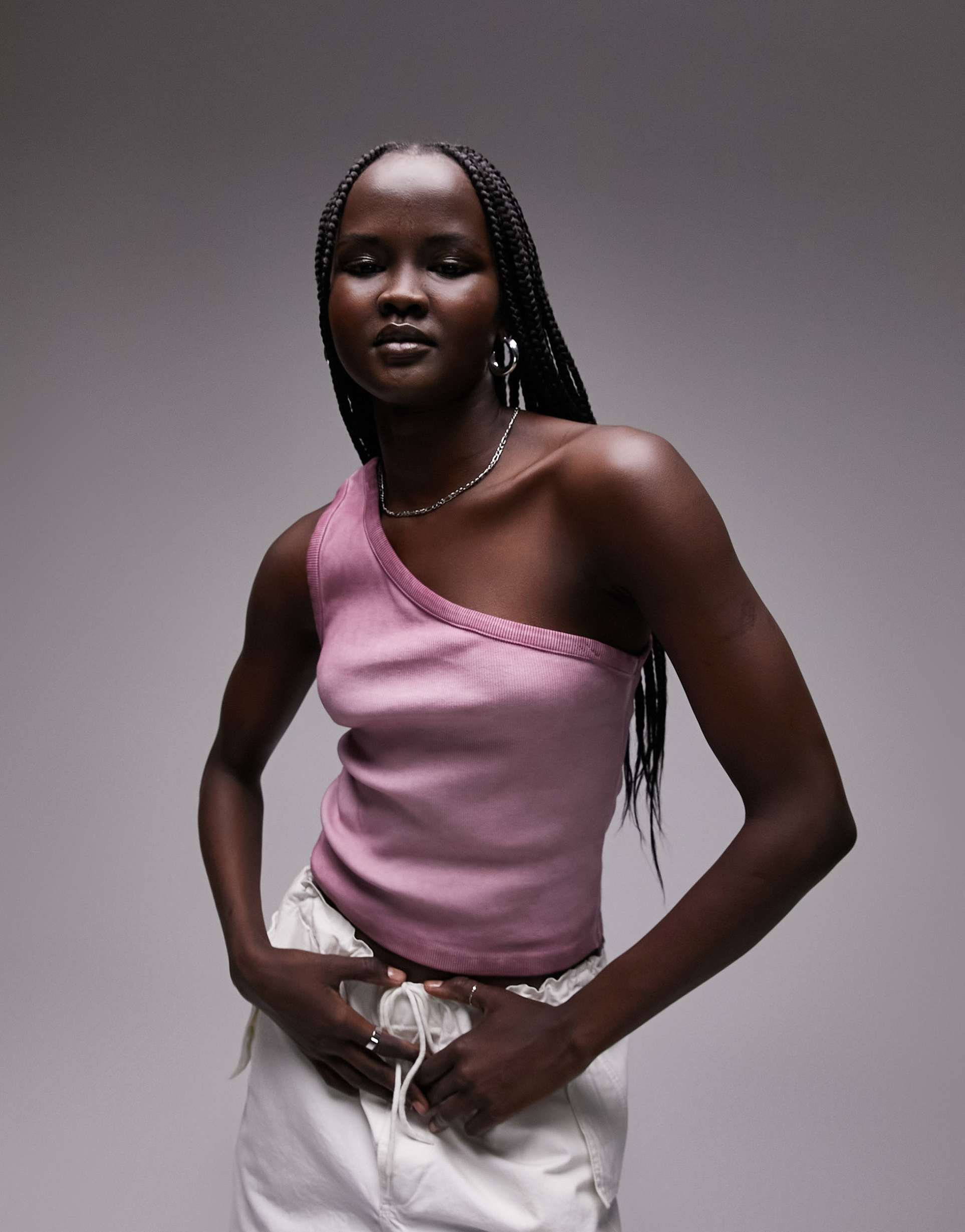 topshop acid wash one shoulder top in pink