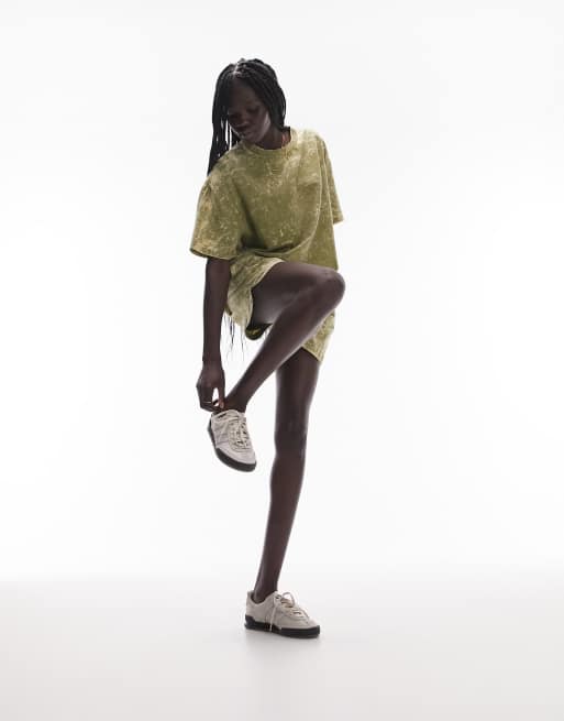 Topshop acid wash oversized tee in green (part of a set), 4 of 4
