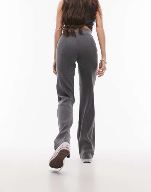 Tall Charcoal Acid Wash Rib Flare Yoga Pants