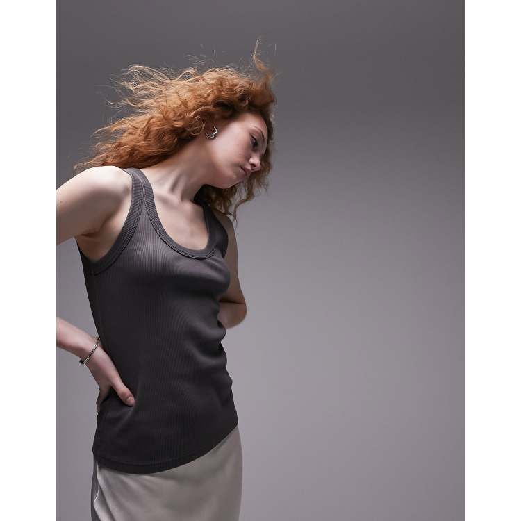 トップス sop Topshop acid wash rib ultimate longline tank top in washed black