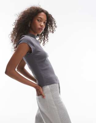 Topshop Popcorn Sleeveless Knit Top In Gray