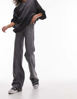 acid wash ribbed straight leg pants in washed black