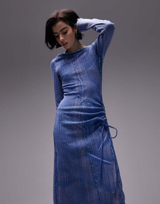 Women's Blue Acid Wash Drawstring Dress