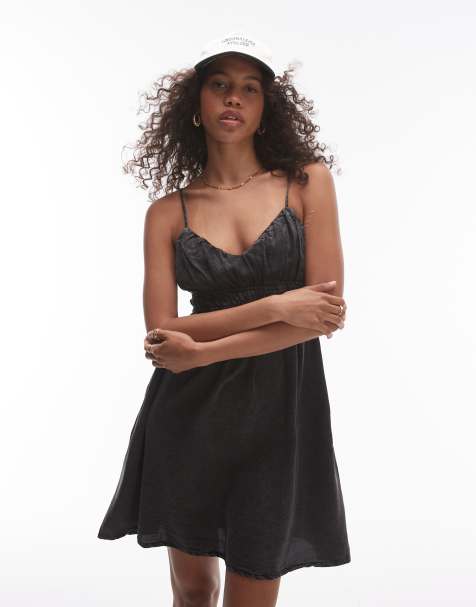 Topshop acid wash shirred channelled mini dress in grey - view 1