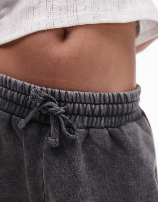 Topshop acid wash sweatpants fabric shorts in washed black, 3 of 5