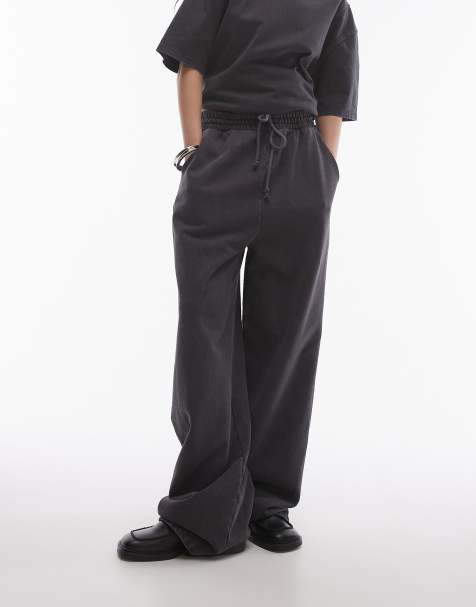 Topshop acid wash wide leg jogger in charcoal - view 1