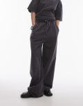 [Topshop] Topshop acid wash wide leg trackies in charcoal-Grey XS CHARCOAL