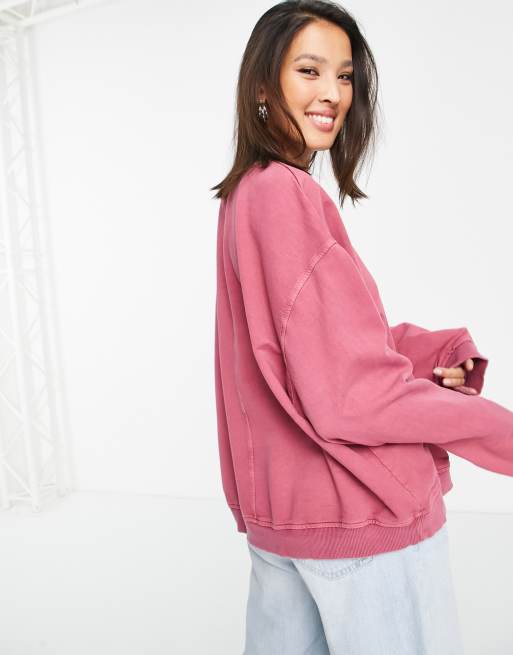 Topshop acid washed sweatshirt in pink