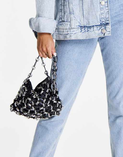 Topshop acrylic chain shoulder bag in black