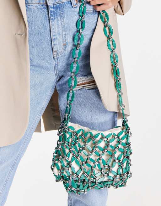 Topshop acrylic chain shoulder bag in green