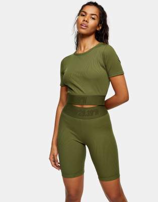 TOPSHOP ACTIVEWEAR CROPPED TOP IN KHAKI-GREEN,16S05TKHA
