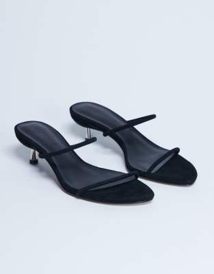 Topshop - Ada - Mules aus echtem Wildleder in Schwarz mit Kitten-Absatz