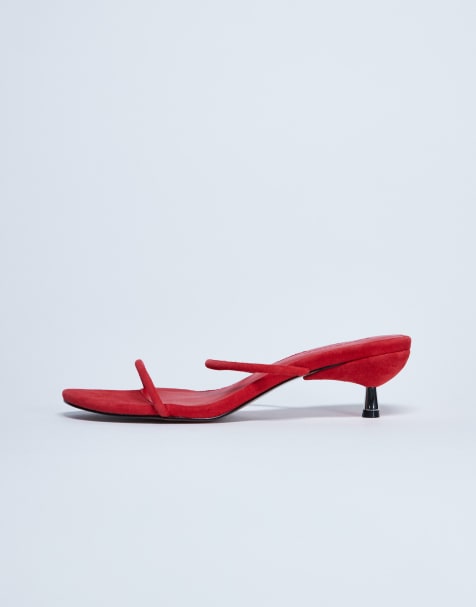 Topshop – Ada – Mules aus Wildleder in Rot mit Kitten-Absatz - view 1
