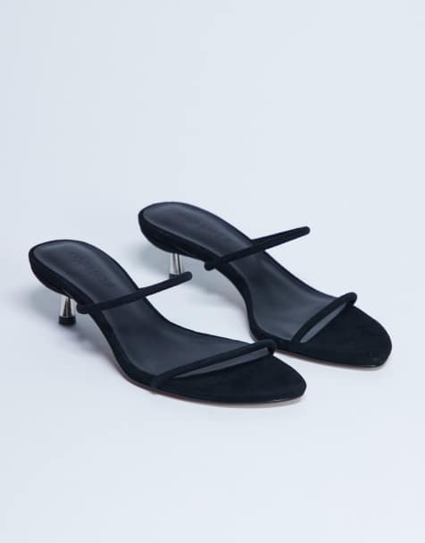 Topshop Ada real suede kitten heel mule in black - view 1