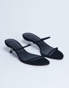 Ada real suede kitten heel mule in black