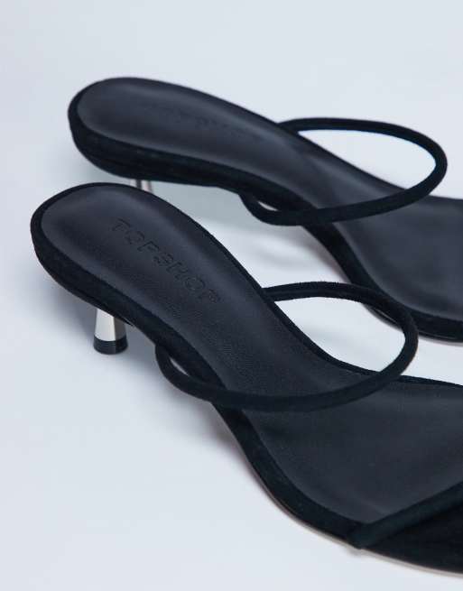 Topshop Ada real suede kitten heel mules in black