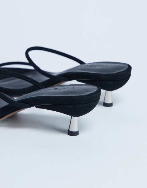 Topshop Ada real suede kitten heel mules in black