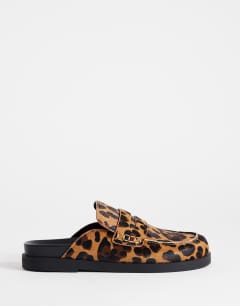 Addie hair on real leather mule loafer in leopard print