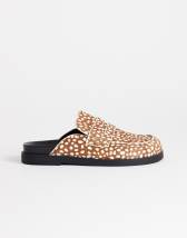 Topshop Addie hair on real leather mule loafer in mini deer print 