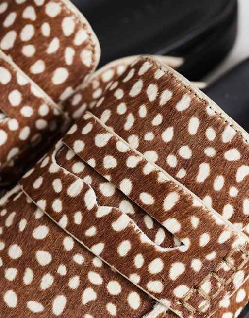 Topshop Addie hair on real leather mule loafer in mini deer print , 3 of 4