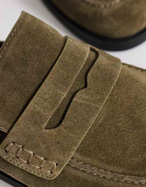 Topshop - Addie - Instaploafers van echt suède in kaki, 3 van 4
