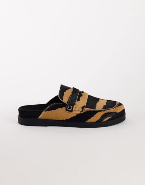 Topshop Addie loafer mule in zebra print hair on real leather - view 1