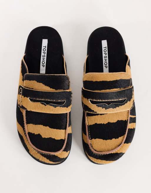 Topshop Addie loafer mule in zebra print hair on real leather, 3 of 4