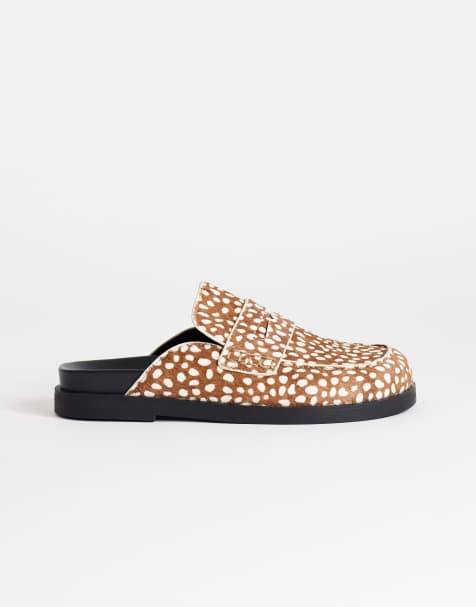 Topshop – Addie – Loafers i äkta läder med öppen häl och litet rådjursmönster - view 1