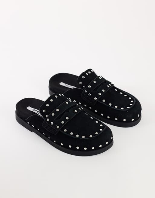 Topshop Addie mocassin mule en daim véritable à clous noir, 3 de 5