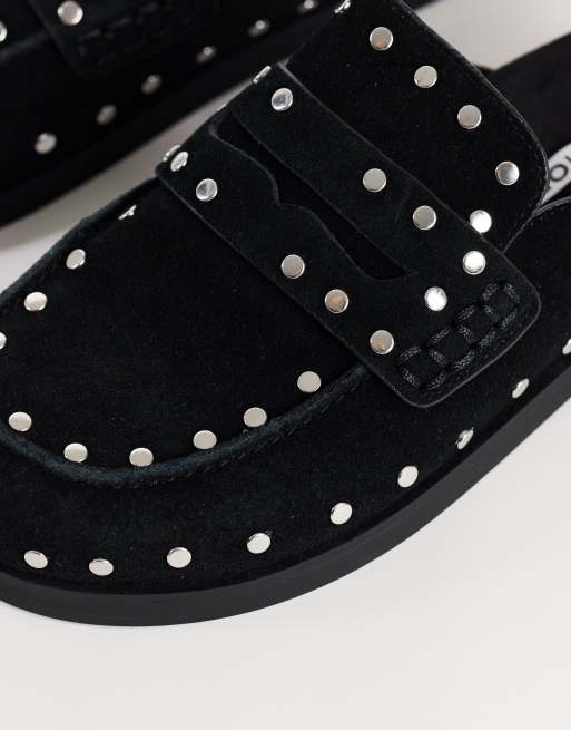 Topshop Addie mocassin mule en daim véritable à clous noir, 4 de 5