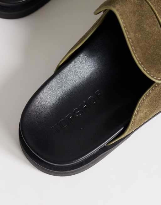 Topshop - Addie - Mocassin mule en daim véritable - Kaki, 4 de 4