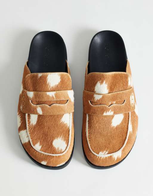 Topshop - Addie - Mocassins style mules en cuir véritable avec poils et imprimé daim, 2 de 4
