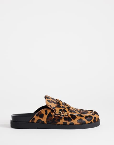Topshop - Addie - Mocassins style mules en cuir véritable effet poils et imprimé léopard - view 1