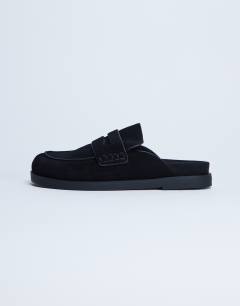 Addie real suede mule loafer in black