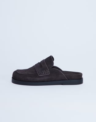 Topshop Women's Chocolate Addie Real Suede Mule Loafer In -Brown