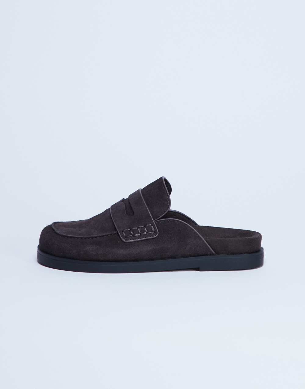Topshop Addie real suede mule loafer in chocolate