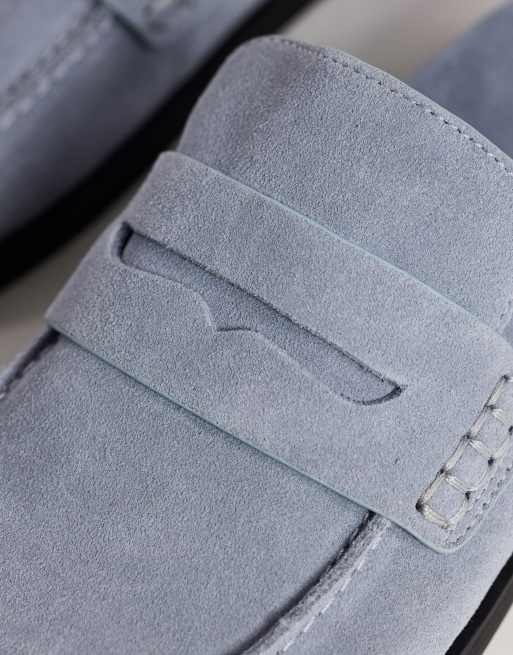 Topshop Addie real suede mule loafer in cornflower blue, 3 of 4