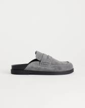 Topshop Addie real suede mule loafer in grey