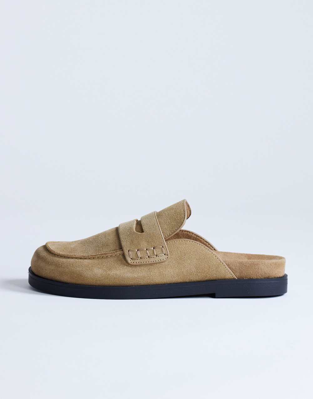 Topshop Addie real suede mule loafer in taupe