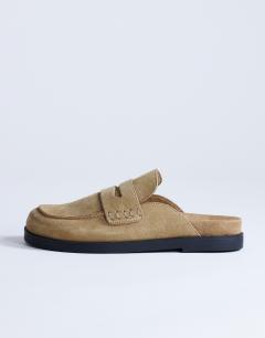 Addie real suede mule loafer in taupe