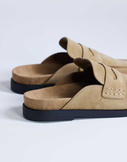 Topshop Addie real suede mule loafer in taupe, 3 of 4