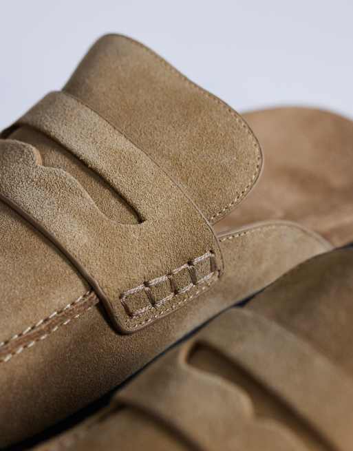 Topshop Addie real suede mule loafer in taupe, 4 of 4