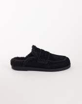 Topshop Addie real suede mule loafer with shearling in black