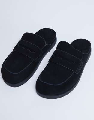 Topshop Addie Real Suede Mule Loafers In Black